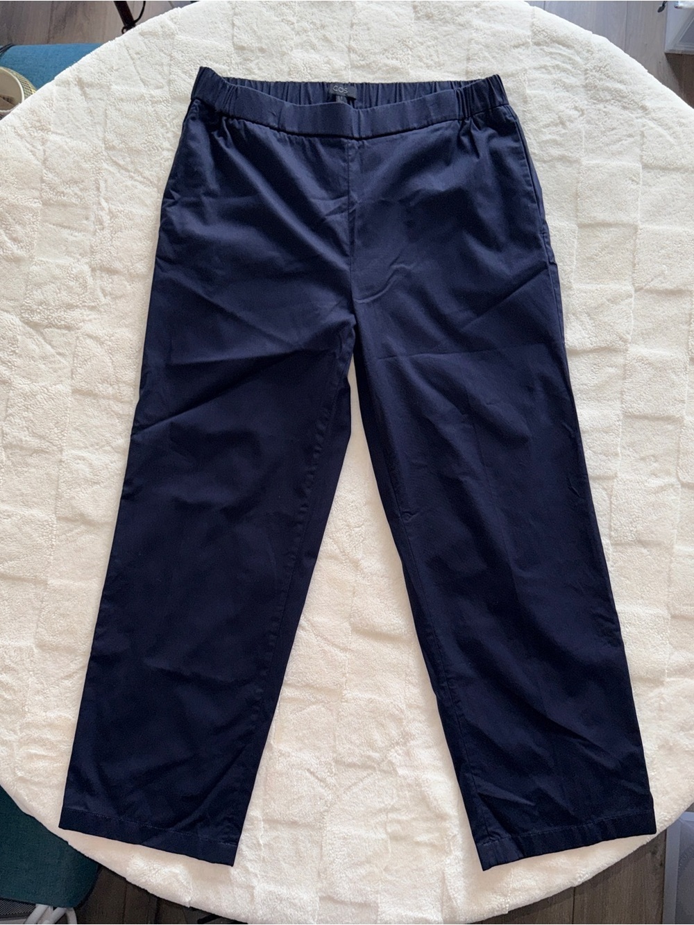COS Navy Blue Elastic Waist Cotton Blend Light Weight Trousers - 10